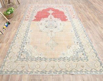 6x10 Vintage Orietal rug, Handmade Turkish rug, Oushak rug, Area rug, Home decor, Orange Red Rug, wool rug, Living room rug, Bohemian Decor