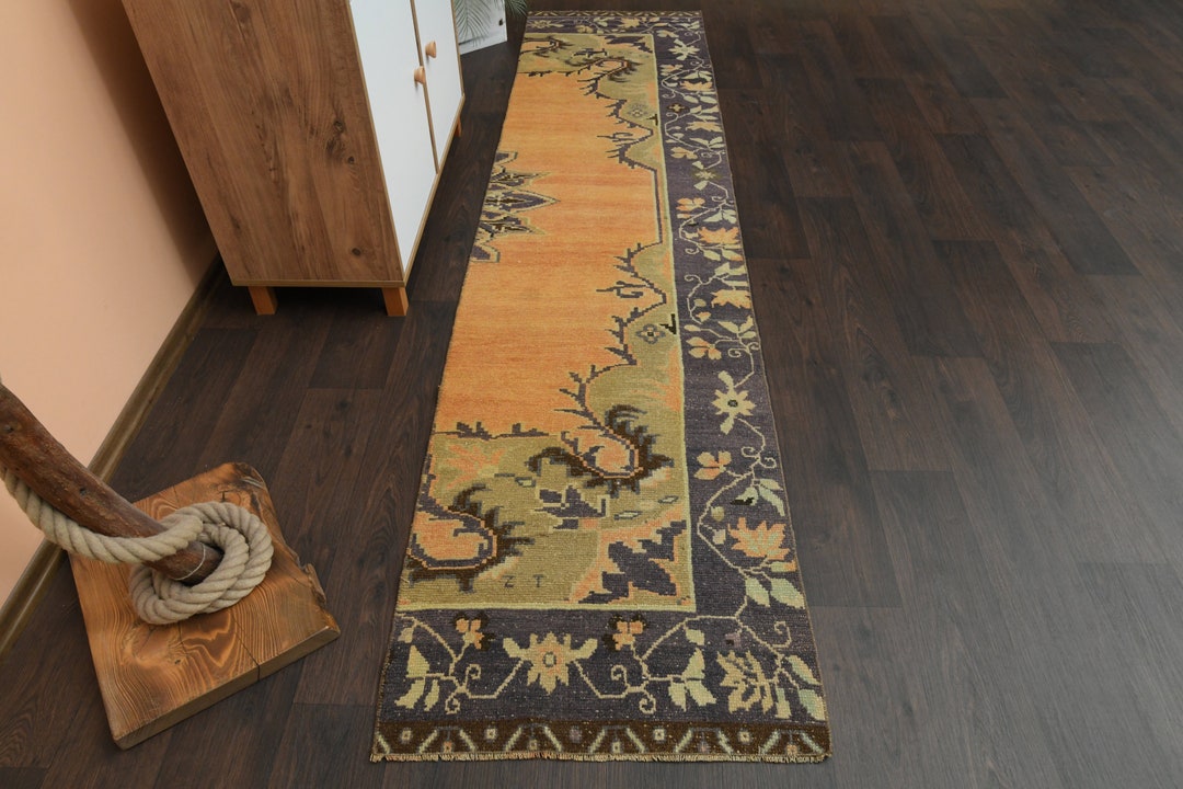 2x10 Turkish Rug, Vintage Rug, Oushak Rug, Wool Rug, Hallway Rug