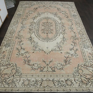 6x10 Turkish vintage neutral rug, Pink Oushak Large rug, 6x10 Area rug, Bedroom rug, Living room rug, 6x10 Rug, Bohemian rug, 6.2x10.2 Ft