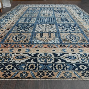 7x10 RARE DESING blue white Oushak wool rug, Handmade Vintage Turkish rug, Antique large rug, Home decor, Living room rug, 7x10 Area rug