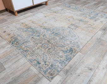4.1x6.0 Ft Oushak rug, Handwoven vintage rug, Turkish rug, Anatolian rug, Room decor, Kitchen rug, Bohemian rug, Bedroom rug, 4x6 Area rug
