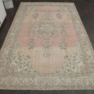 6x10 Pink brown Oushak rug, Handmade vintage rug, Turkish rug, Oriental rug, Area rug, Wool rug, Large rug, Faded rug, 6x10 Rug, 6.1x9.6 Ft