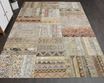 8.1x10.8 Ft Patchwork handwoven rug, Vintage Turkish rug, Oushak rug, Antique wool rug, 8x11 Area rug, Living room rug, Interior designer