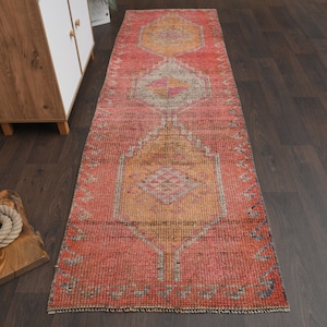 2.9x9.4 Ft Handwoven rug, Vintage Turkish rug, Oushak runner, Hallway rug, Kitchen rug, Wool rug, Room decor, Entryway rug, 3x9 Runner rug