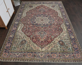 Tappeto Oushak 7x10, tappeto anatolico, tappeto turco, tappeto vintage, tappeto tessuto a mano, tappeto per ambienti, tappeto boho, tappeto 7x10, tappeto grande, tappeto di lana, 6,8x10,0 piedi