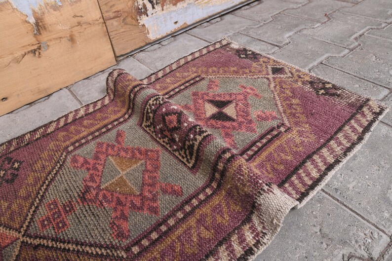 2x3 rug Bath mat 1.6x2.5 Turkish doormat purple rug Kitchen throw carpet Bathroom rug Door mat Vintage small area rug One-of-a-Kind