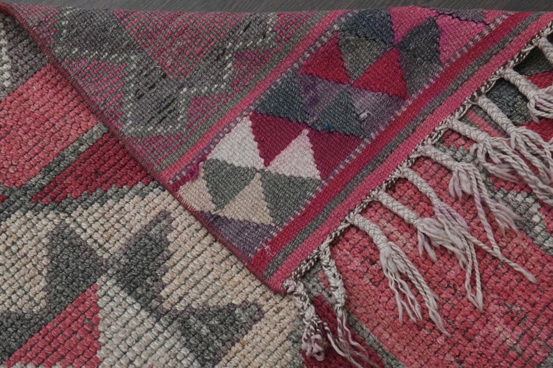 3x10 Pink Gray Vintage Rug, Handmade Oushak Wool Rug, Turkish Rug