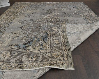 Vintage Turkish Rug, 6x9 ft Oushak Rug, Large Living Room Carpet