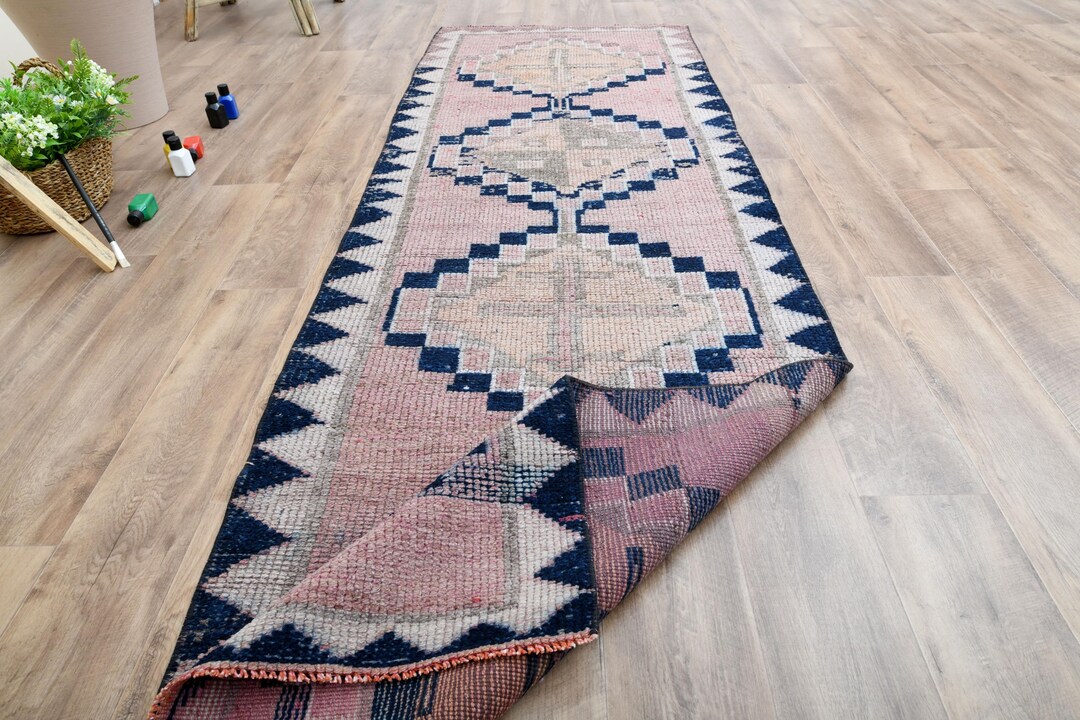 3x9 Vintage Knotted Purple Runner Rug, Turkish Runner, Handmade Vintage ...