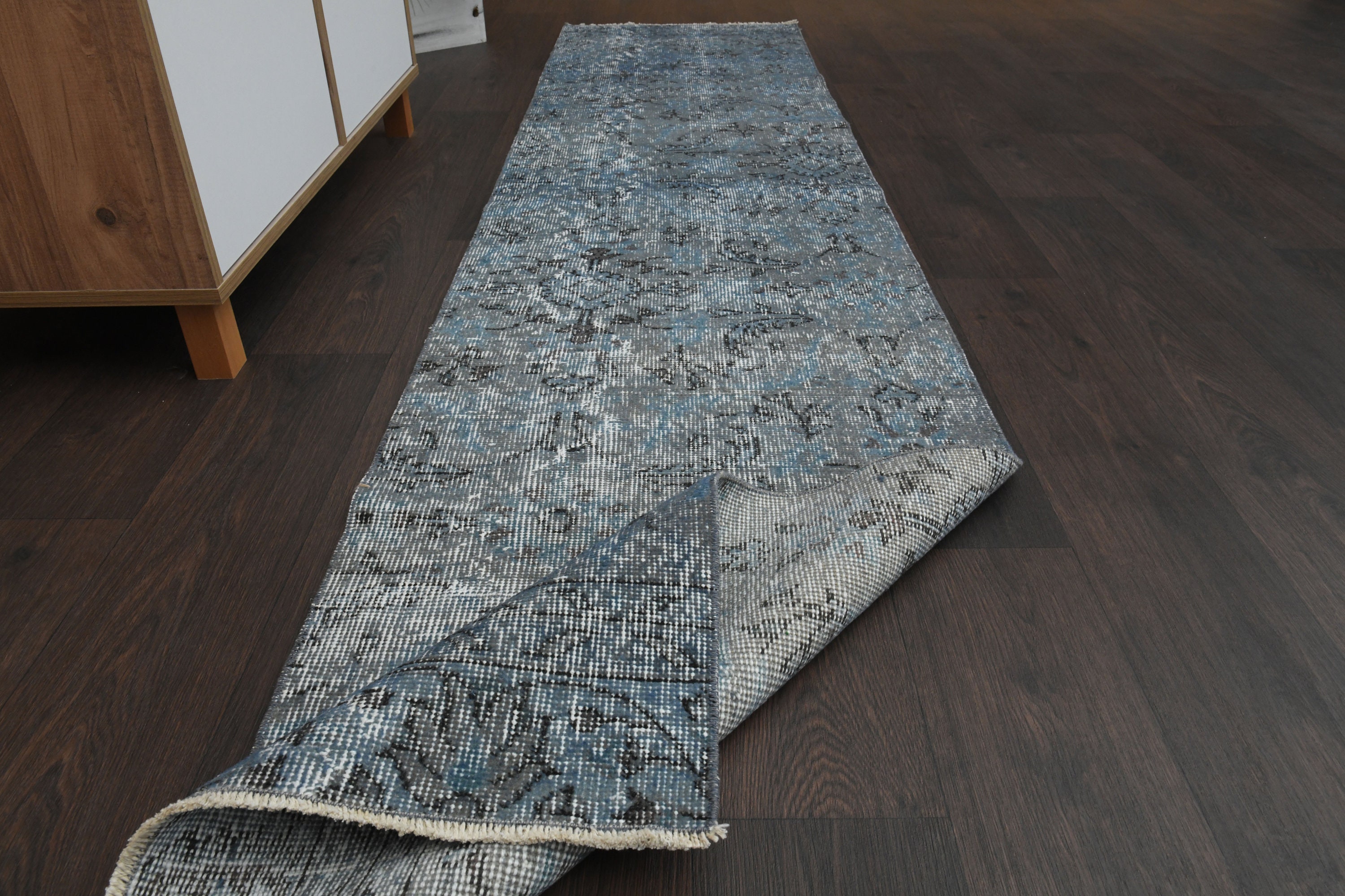 2x9 Gray blue Turkish rug, Handmade vintage Oushak rug, Hallway rug, Runner rug, Kitchen Rug, Distressed rug, 2x9 Rug, Wool rug, 2.0x8.9 Ft