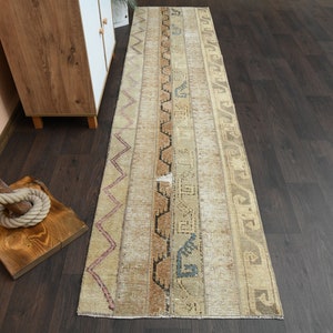 2.5x10.0 Ft Turkish rug, Vintage rug, Oushak Runner, Anatolian rug, Handwoven rug, Wool rug, 2x10 Runner rug, Hallway rug, Farmhouse decor