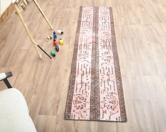 2x7 Floral Pink Turkish rug runner, Handmade vintage rug, Antique carpet, Oushak rug, Patchwork Runner, Vintage Runner, Handwoven Wool Rug