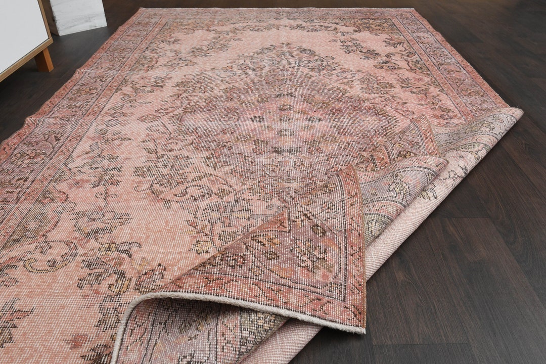 137×123 “Rose quartz”ViNTAGE TURKiSH RUG 5x9 Vintage Turkish Rug, Pink Rug, Antique Rug, Oushak Rug