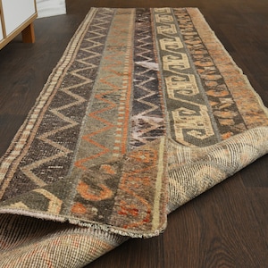 2x8 Brown beige Turkish rug, Handmade Vintage rug, Wool rug, Patchwork rug, Antique Oushak rug, Runner rug, Faded rug, 2x8 Rug, 2.1x8.1 Ft