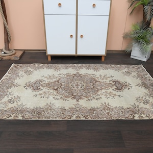 4x7 BEIGE AREA TURKISH Rug, Handmade Turkish Rug, Oushak Rug, Living Room Rug, Vintage rug, Area Rug, Wool Rug, 3'8x6'6 Ft Area Rug