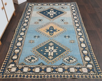4x7 Vintage rug, Oushak rug, Turkish rug, Anatolian rug, Area rug, Blue rug, Living room rug, 4x7 Rug, Wool rug, Boho decor, 4.1x6.7
