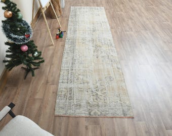 3x10 Oushak Runner Rug, Vintage Turkish Rug, Kitchen Rug, Modern Runner Rug, Entryway Rug, 2.9x10.2 ft, Hallway Runner Rug