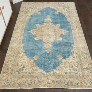 4x7 Orange blue vintage rug, Handmade rug, 4x7 Rug, Area rug, Bedroom rug, Turkish rug, Faded rug, Living room rug, Oushak rug, 3.8x6.6 Ft