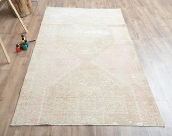 4x7'1 ft, Turkish Entryway Rug, Beige Living Room rug, Kitchen Rug, Wool rug, Vintage Rug, Home decor, Rug for kids room, 4x7 Area Rug
