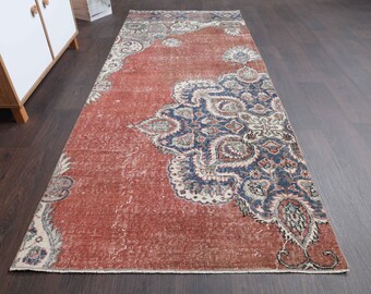 3.3x8.2 Ft Handwoven Turkish runner rug, Vintage runner rug, Bohemian rug, Oushak runner, 3x8 Rug, Kitchen rug, Hallway rug, Entryway rug
