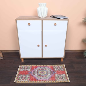 1.4x3.1 Ft Kitchen throw rug, Turkish wool rug, Bath mat, Bathroom rug, Door mat, Handmade small rug, Vintage mini rug, Boho decor, Gift rug