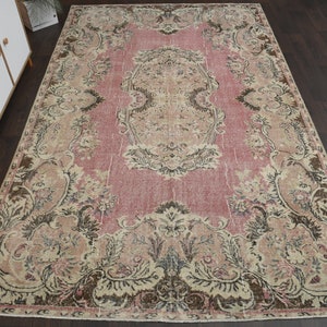 6x10 TURKISH RUG, Vintage rug, Area rug, Oushak rug, Large rug, Anatolian rug, Wool rug, 6x10 Rug, Pink rug, Oriental rug, 6.4x10.2 Ft