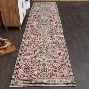 3.0x12.6 Ft Oushak runner, Turkish runner, Vintage runner, Hallway rug, Bohemian rug, Entryway rug, Wool rug, 3x13 Runner rug, Kitchen rug