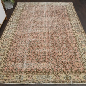 7x10 Pink beige vintage rug, Handmade Turkish rug, Oushak rug, Distressed rug, 7x10 Rug, Living room rug, Area rug, Wool rug, 7.0x9.9 Ft