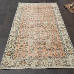 4x7 Orange Beige Vintage Rug, Turkish rug, Oushak rug, Area rug, Antique rug, Living room rug, Home decor, 4x7 Rug, Bedroom rug, 3.6x7.1 Ft