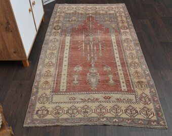 4x7 Turkish rug, Antique rug, Vintage rug, Home decor, Oushak rug, Red beige wool rug, Living room rug, 4x7 Area Rug, Large rug, 3.5x6.8 Ft