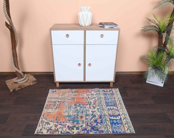 3x3 Turkish small rug, Vintage rug, Front mat, Entryway rug, Door mat, Bath mat, Wool bedside rug, Kitchen throw rug, 3x3 Rug, 2.7x3.5 Ft