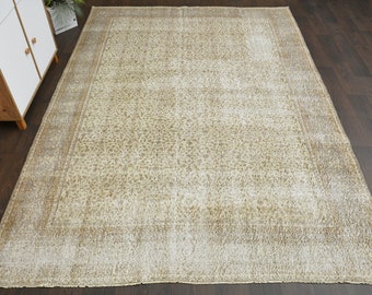 Tappeto turco 7x10, tappeto anatolico vintage, tappeto grande, tappeto Oushak, tappeto di lana, tappeto per soggiorno, tappeto 7x10, tappeto effetto invecchiato, tappeto per area, 7,3x10,5 piedi