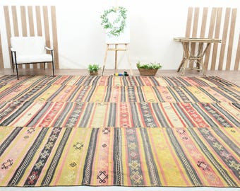 10x14 ft Colorful Vintage Kilim Rug, Handwoven Turkish rug, Large Area rug, Dining room rug, Oversized rug, Flatweave Carpet, 10x14 Carpet