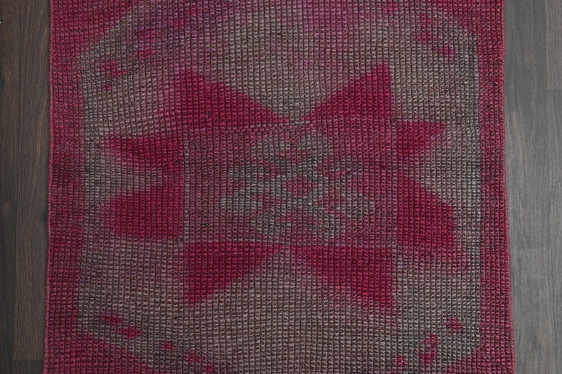 3x9 Handmade Turkish Vintage Rug, Oushak Rug, Antique Pink Gray Wool