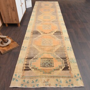 3.3x12.5 Ft Handmade Turkish runner, Vintage runner, Bohemian rug runner, Oushak runner, 3x12 Rug, Handwoven rug, Hallway rug, Entryway rug