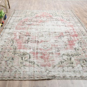7x10 Antique Pink Rug, Turkish Oushak rug, Handmade Vintage Rug, 7x10 Area rug, Living room rug, Handwoven wool rug, Distressed Pink Carpet