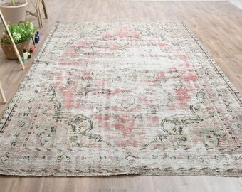 200x300 Antiker Rosa Teppich, Türkischer Oushak Teppich, Handgefertigter Vintage Teppich, 200x300 Teppich, Wohnzimmerteppich, Handgewebter Wollteppich