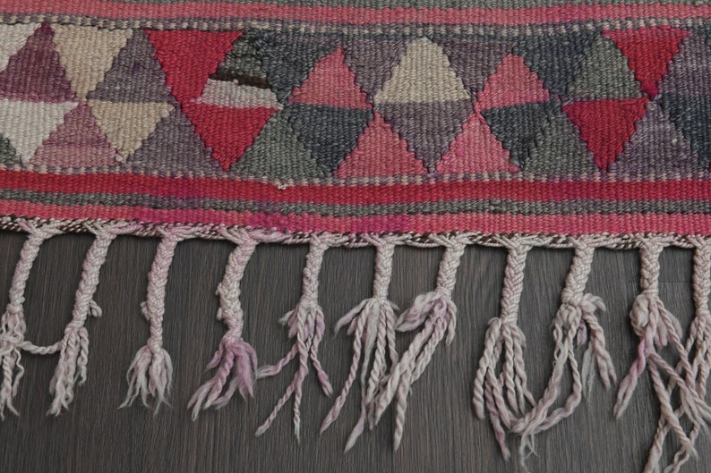 3x10 Pink Gray Vintage Rug, Handmade Oushak Wool Rug, Turkish Rug