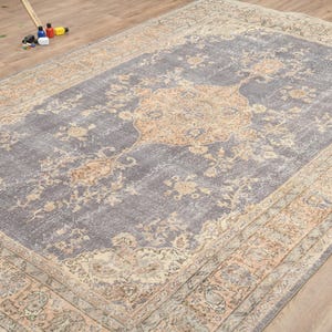 7x10 ft Handmade Turkish area rug, Blue Beige Anatolian carpet, Vintage area rug, Oushak area rug, Living room rug, 7x10 Rug, area rug 7x10