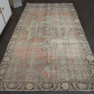 5x8 Orange gray Oushak rug, Handmade Turkish rug, Vintage rug, Area rug, Antique rug, 5x8 Rug, Wool rug, Distressed large rug, 4.6x8.4 Ft