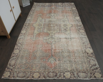 5x8 Orange gray Oushak rug, Handmade Turkish rug, Vintage rug, Area rug, Antique rug, 5x8 Rug, Wool rug, Distressed large rug, 4.6x8.4 Ft