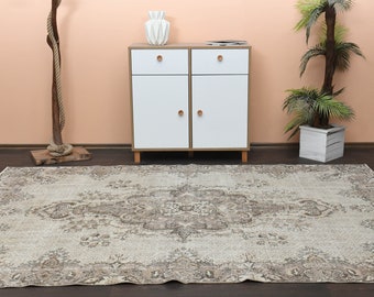 Alfombra de 18x23 cm hecha a mano, alfombra desgastada tejida a mano, alfombra Oushak, alfombra turca, alfombra vintage, alfombra de 18x23 cm, alfombra beige marrón, 2x2,9 m