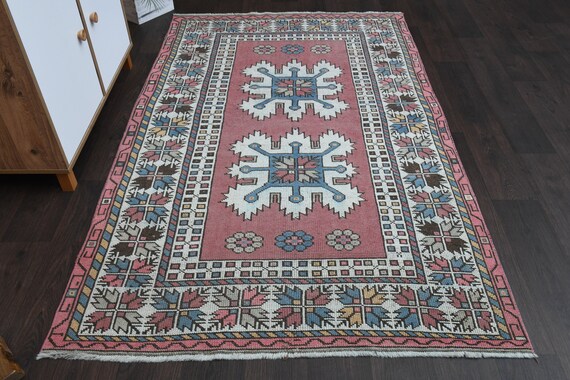 Vintage Teppich 130x200 cm, Vintage Teppich, Oushak Teppich, Wollteppich, Antiker Teppich 100x200, Boho Teppich, Schlafzimmerteppich