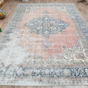9x12 Ft Handmade Turkish rug, Anatolian carpet, Oversized rug, Area rug, Oushak rug, Large rug, Living room rug, 8x12 Rug, Orange Blue Rug