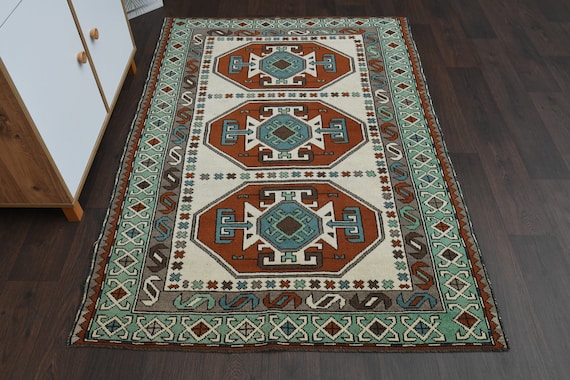 Vintage Teppich 130x160, Vintage Teppich, Türkischer Teppich, Antiker Wollteppich, 100x160 Kelimteppich, Wohnzimmerteppich, Boho Teppich, Wohndekor