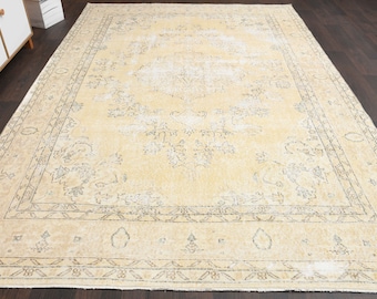 7.1x10.5 Ft Handmade Turkish antique area rug, Anatolian carpet, Vintage area rug, Oushak area rug, Living room rug, 7x10 Rug, Shabby decor