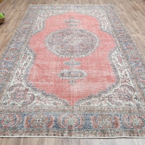 7x11 Ft Turkish area rug, Oversized rug, Vintage Wool area rug, Oushak area rug, Living room rug, Pink Area rug, Bohemian rug, Large rug