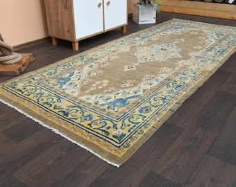 4.2x10.2 Ft Handmade Turkish runner, Vintage Anatolian rug runner, Hallway rug, 4x10 Wool rug, 4x10 Bohemian rug, Entryway rug, 4x10 Rug