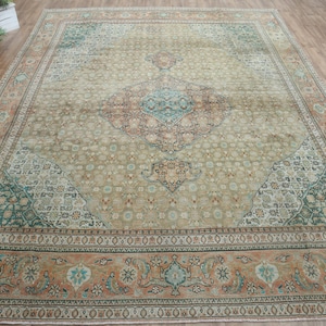 9x12 Faded Red Beige Turkish vintage rug, Handmade Oushak rug, Bedroom rug, Area rug, Living room rug, Luxury Rug, 9.1x12.7 ft, Boho