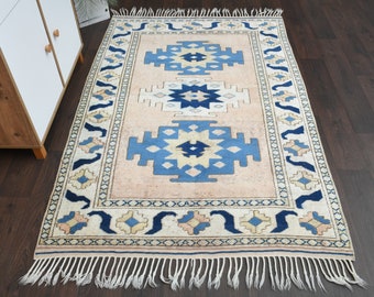4.5x6.9 Ft Vintage area rug, Oushak area rug, Wool rug, Turkish area rug, Antique rug, 4x7 Area rug, Home decor, Bedroom rug, Bohemian rug
